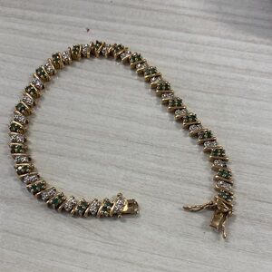 Elegant Gold wash over silver and Green stone tennis Bracelet